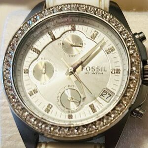 Fossil Silver Watch with Crystal Accents